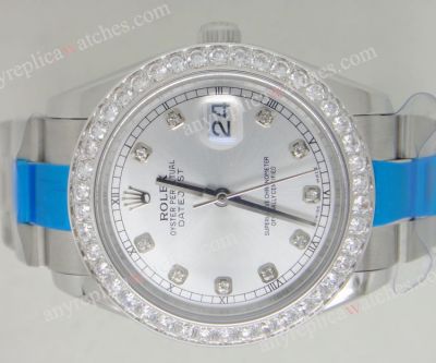 Rolex Datejust II 41mm Watch w Diamond-set Bezel Silver Face